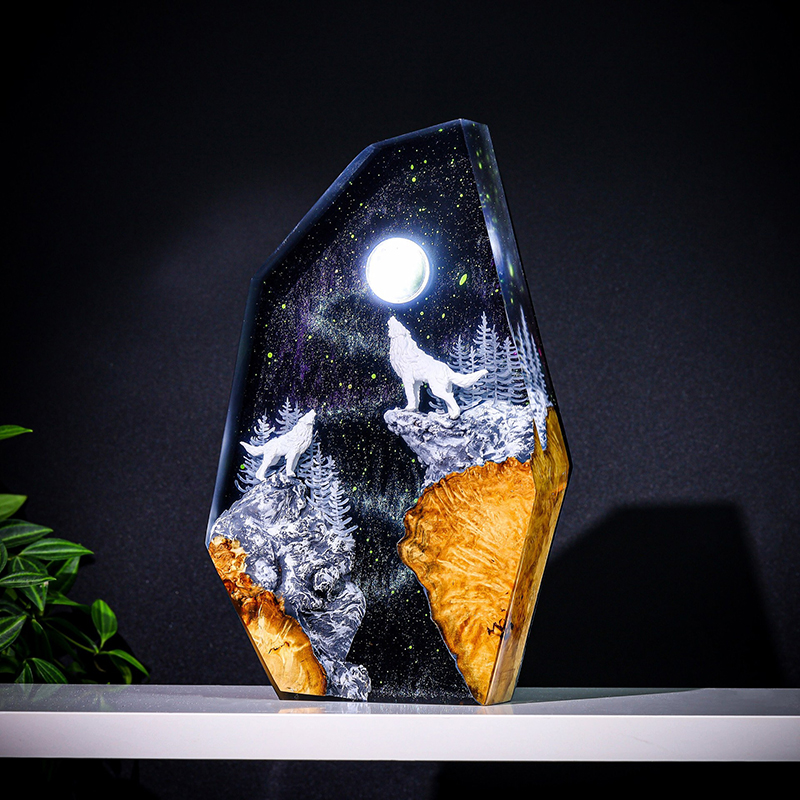 Resin Art Decor - Ночник-фигурка из смолы «Природные животные»: Волк,